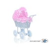 Blue Wicker Stroller Doll pram Pink with Big White Dots Bedding Set