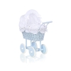 Blue Wicker Stroller Doll pram White Bedding Set