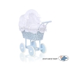 Blue Wicker Stroller Doll pram White Bedding Set