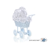 Blue Wicker Stroller Doll pram White with Black Dots Bedding Set