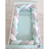 Braided Cot Bumper over 3m XXL Pillow- white-gray-mint