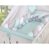 Braided Cot Bumper over 3m XXL Pillow- white-gray-mint