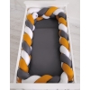 Braided Crib bumper XXL Pillow- white-honey yellow-anthracite