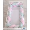 Braided Cushion Extra Large Knotted Bumper XXL Pillow- white-pink-mint