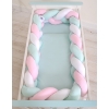 Braided Cushion Extra Large Knotted Bumper XXL Pillow- white-pink-mint