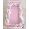 Braided Cushion Extra Long High Thick Knot bumper XXL Pillow- white-gray-pink