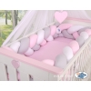 Braided Cushion Extra Long High Thick Knot bumper XXL Pillow- white-gray-pink