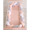 Braided Cushion Extra Thick Knot bumper 3m XXL Pillow- white-gray - powder pink