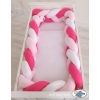 Braided Cushion Extra Thick Long High Knot bumper XXL Pillow- white-dark pink-pink