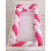Braided Cushion Extra Thick Long High Knot bumper XXL Pillow- white-dark pink-pink