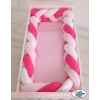 Braided Cushion Extra Thick Long High Knot bumper XXL Pillow- white-dark pink-pink