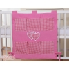 Cot tidy organiser - Hanging Hearts dark pink checkered