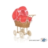 Doll Pram made of Natural Wicker and Wood Red with White Dots