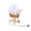 Doll Pram made of Natural Wicker and Wood White Bedding Set