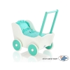 Doll pram Wood White with Mint Bedding Set White Dots on Mint