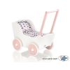 Doll pram Wooden Stroller White with Powder Rosa -767