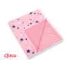 Double-sided baby blanket minky with pompons - pink-navy blue stars
