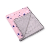Double-sided baby blanket minky with pompons - pink-navy blue stars