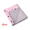 Double-sided baby blanket minky with pompons - pink-navy blue stars