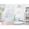 Double-sided bedding set 5-pcs with mosquito-net - lama mint/white