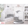 Double-sided bedding set 5-pcs with mosquito-net - mini stars white/white