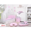 Double-sided bedding set 5-pcs with mosquito-net - pink rabbits/gray