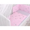 Double-sided bedding set 5-pcs with mosquito-net - pink rabbits/gray