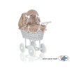 Gray Wicker Doll Pram Carriage Bedding Set White Dots on Brown