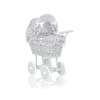 Gray Wicker Doll Pram Carriage Bedding Set White Dots on Gray