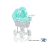 Gray Wicker Doll Pram Carriage Bedding Set White Dots on Mint