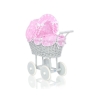 Gray Wicker Doll Pram Carriage Pink with Big White Dots Bedding Set