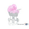 Gray Wicker Doll Pram Carriage Pink with Big White Dots Bedding Set