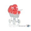 Gray Wicker Doll Pram Carriage Red with White Dots