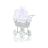 Gray Wicker Doll Pram Carriage White Bedding Set