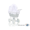 Gray Wicker Doll Pram Carriage White Bedding Set