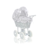 Gray Wicker Doll Pram Carriage White Gray Checkered