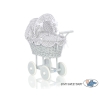 Gray Wicker Doll Pram Carriage White Gray Checkered
