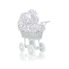 Gray Wicker Doll Pram Carriage White with Black Dots Bedding Set