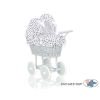 Gray Wicker Doll Pram Carriage White with Black Dots Bedding Set