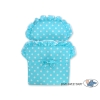 Handmade Doll Pram Carriage Natural Wicker and Wood Turquoise with White Dots Bedding Set
