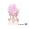 Handmade Doll Pram made of Powder Pink Wicker and Wood -530