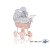 Handmade Doll Pram made of Powder Pink Wicker and Wood -535