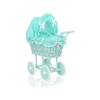 Handmade Doll Stroller made of Mint Wicker and Wood Bedding Set White Dots on Mint