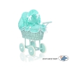 Handmade Doll Stroller made of Mint Wicker and Wood Bedding Set White Dots on Mint