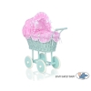 Handmade Doll Stroller made of Mint Wicker and Wood Pink with Big White Dots Bedding Set