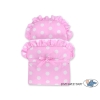 Handmade Doll Stroller made of Mint Wicker and Wood Pink with Big White Dots Bedding Set