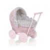 Handmade New Retro Pink Wicker Doll Pram Bedding Set White Dots on Gray