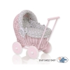 Handmade New Retro Pink Wicker Doll Pram Bedding Set White Dots on Gray