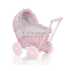 Handmade NewVintage Style Pink Wood and Wicker Doll Pram -523