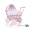 Handmade NewVintage Style Pink Wood and Wicker Doll Pram White Bedding Set